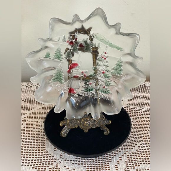 MIKASA Christmas glass candy plate || Christmas Story Frosted Bon Bon Dish || - Picture 6 of 9